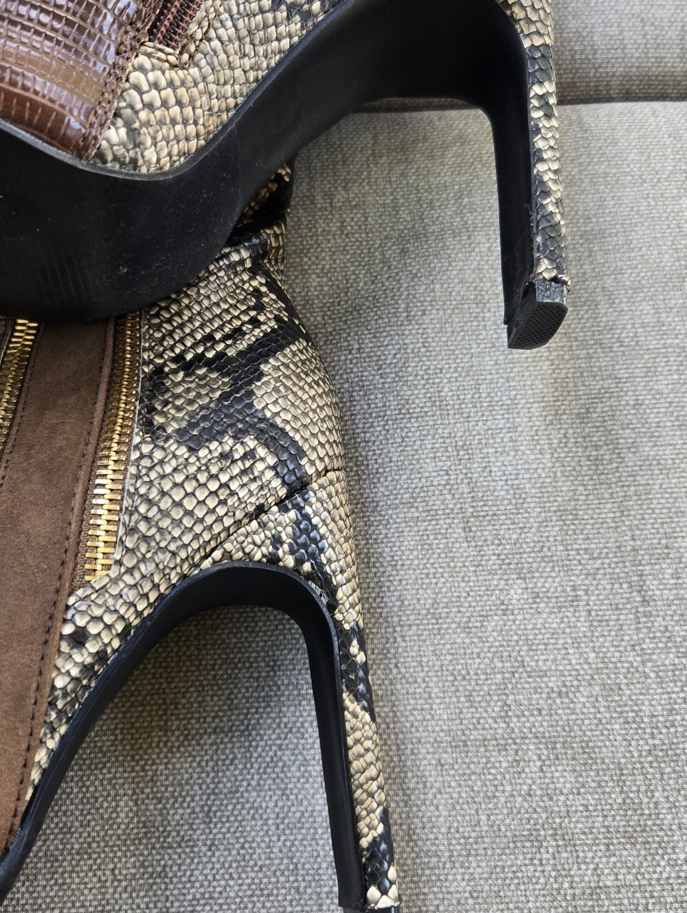 Shoe Dazzle Kioni Brown Snakeskin-Print Knee Boots with Gold Zip - Picture 13 of 16